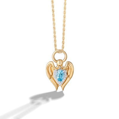 Limor Mindful Jewellery Archangels Michael Swiss Blue Topaz and Diamond Pendant in Sterling Silver with 24K Gold Plate