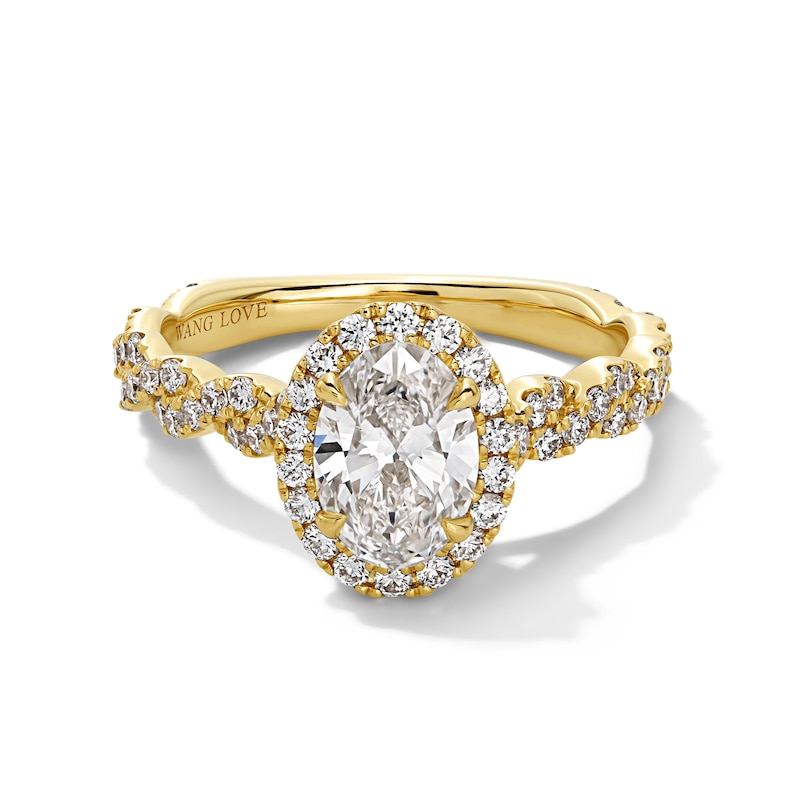 Vera Wang Love Collection 1.58 CT. T.W. Oval Certified Lab-Created Diamond Frame Twist Engagement Ring in 14K Gold