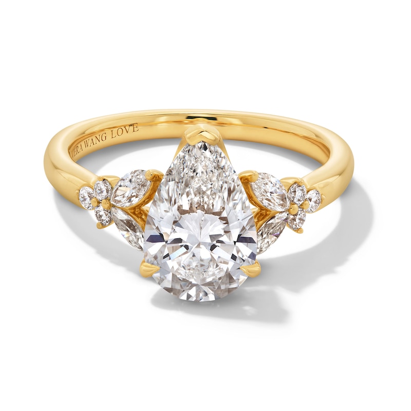 Vera Wang Love Collection 2.37 CT. T.W. Pear Certified Lab-Created Diamond Floral Engagement Ring in 14K Gold (F/VS2)