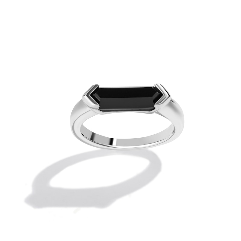 Main Image 1 of Limor Mindful Jewellery Guidestones Men's Elongated Hexagon Onyx Sideways Solitaire Ring in 10K White Gold