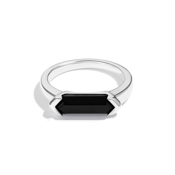 Limor Mindful Jewellery Guidestones Men's Elongated Hexagon Onyx Sideways Solitaire Ring in 10K White Gold