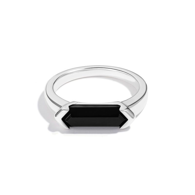 Main Image 2 of Limor Mindful Jewellery Guidestones Men's Elongated Hexagon Onyx Sideways Solitaire Ring in 10K White Gold