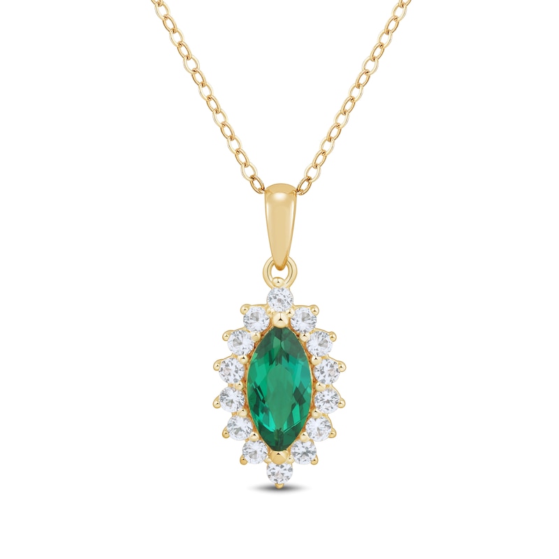 Marquise Lab-Created Emerald and White Lab-Created Sapphire Pendant and Earrings Set in Sterling Silver with Gold Plate