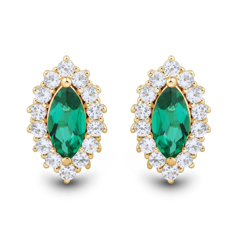 Marquise Lab-Created Emerald and White Lab-Created Sapphire Pendant and Earrings Set in Sterling Silver with Gold Plate