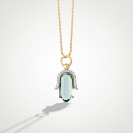 Limor Freeform Green Quartz and 0.085 CT. T.W. Diamond Hamsa Pendant in Sterling Silver with 24K Gold Plate