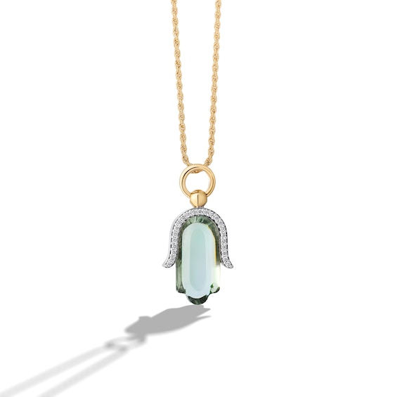 Limor Freeform Green Quartz and 0.085 CT. T.W. Diamond Hamsa Pendant in Sterling Silver with 24K Gold Plate