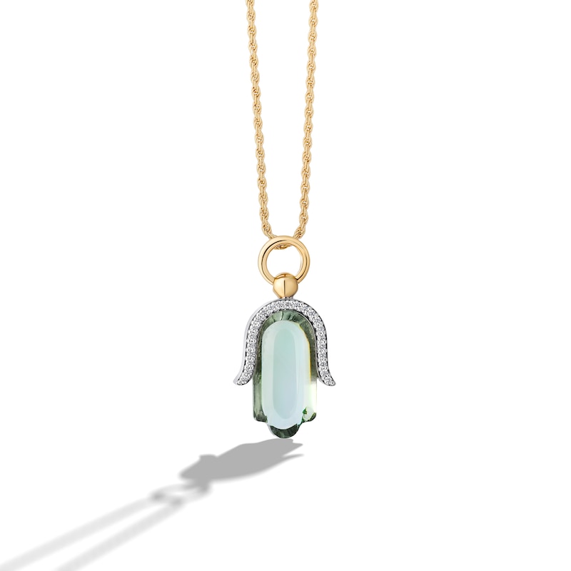 Main Image 1 of Limor Freeform Green Quartz and 0.085 CT. T.W. Diamond Hamsa Pendant in Sterling Silver with 24K Gold Plate