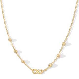 Infinity and Diamond-Cut Bead Station Necklace in 10K Gold