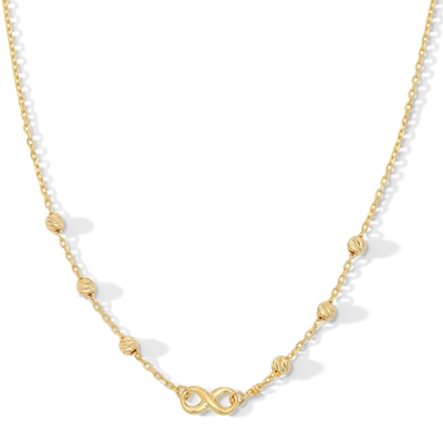 Infinity and Diamond-Cut Bead Station Necklace in 10K Gold