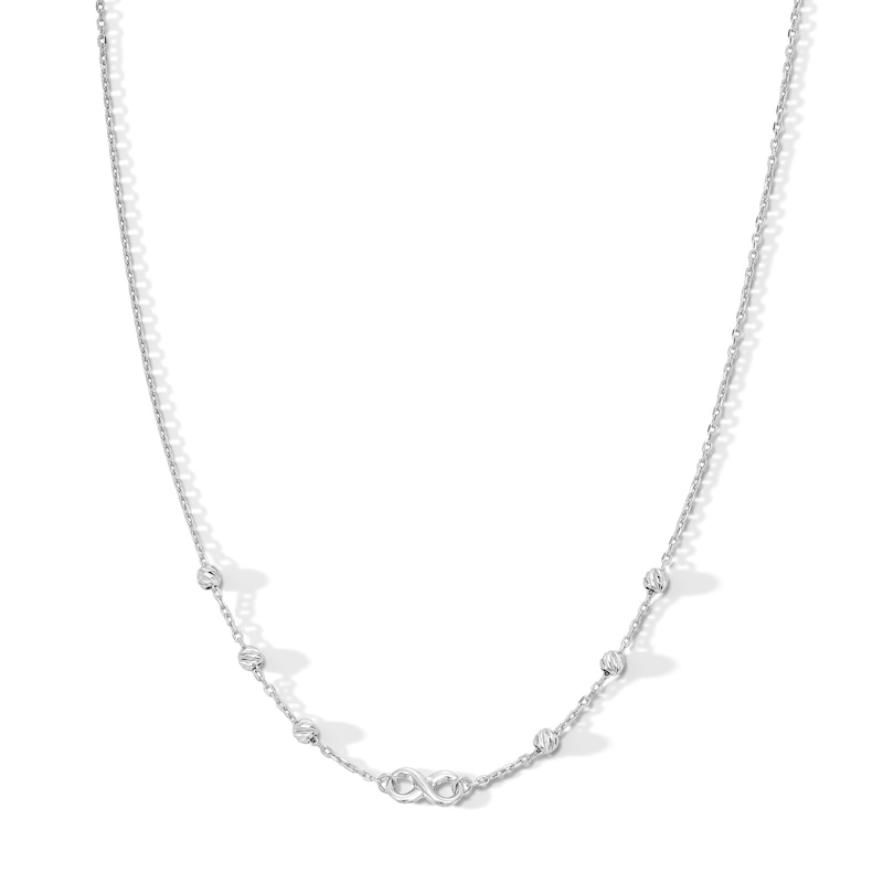 Main Image 1 of Infinity and Diamond-Cut Bead Station Necklace in 10K White Gold