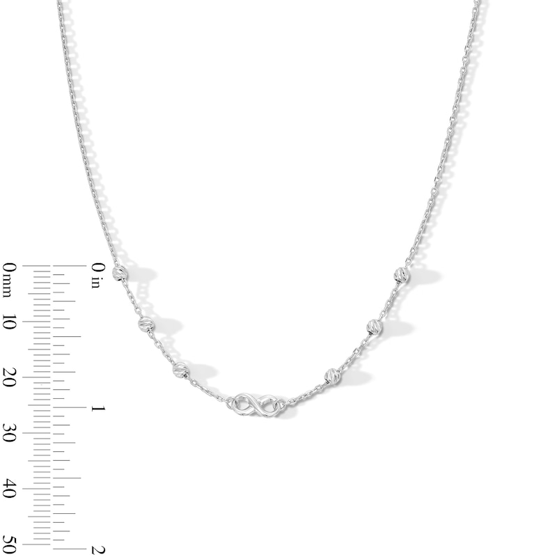 Main Image 3 of Infinity and Diamond-Cut Bead Station Necklace in 10K White Gold