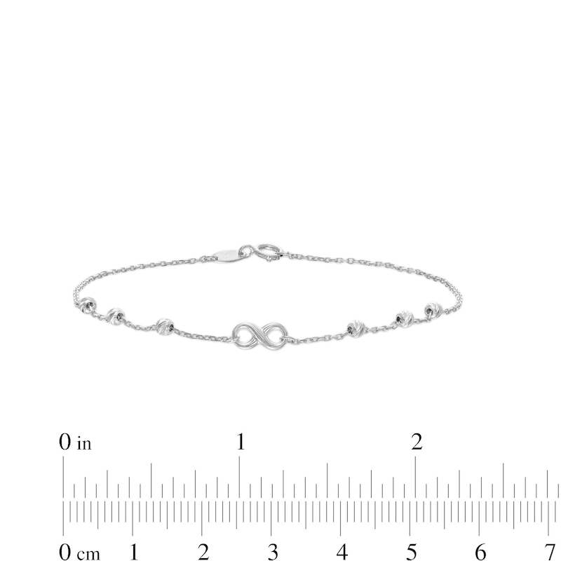 Infinity and Bead Station Bracelet in Solid 10K White Gold - 7.5”