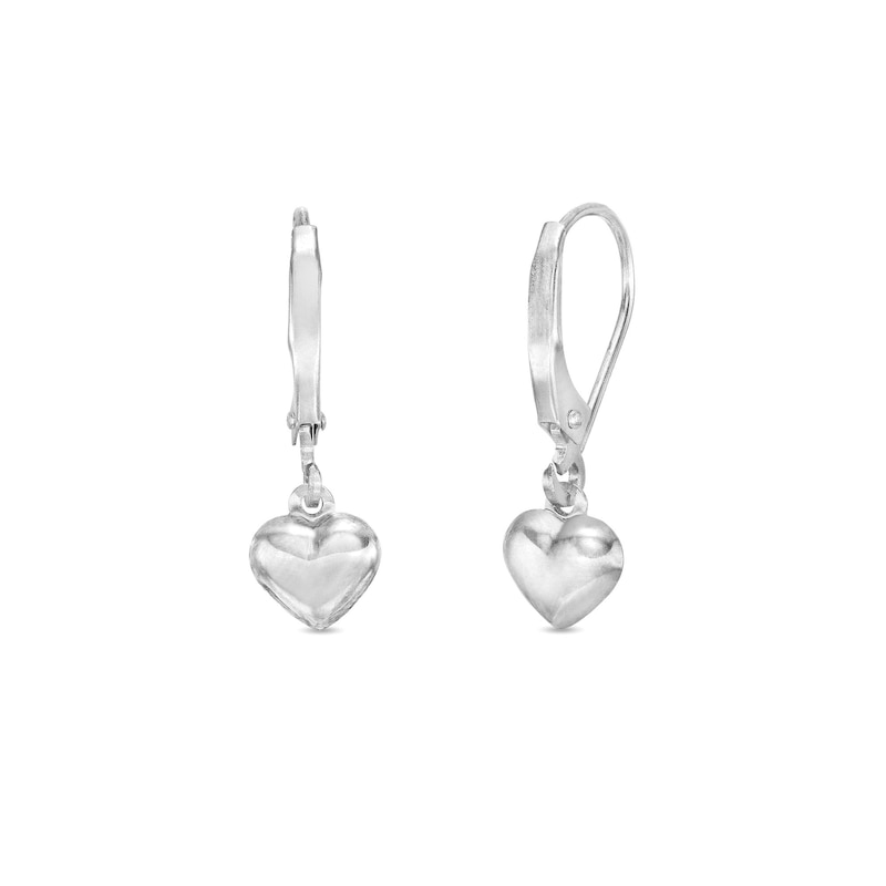 Hollow Heart Dangle Earrings in Hollow 10K White Gold