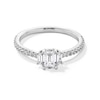 Thumbnail Image 1 of 0.69 CT. T.W. Emerald-Cut Canadian Certified Centre Diamond Three Stone Engagement Ring in 14K White Gold (I/SI2)