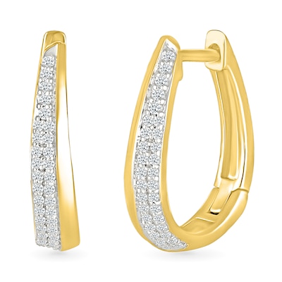 0.23 CT. T.W. Diamond Oval Hoop Earrings in 10K Gold