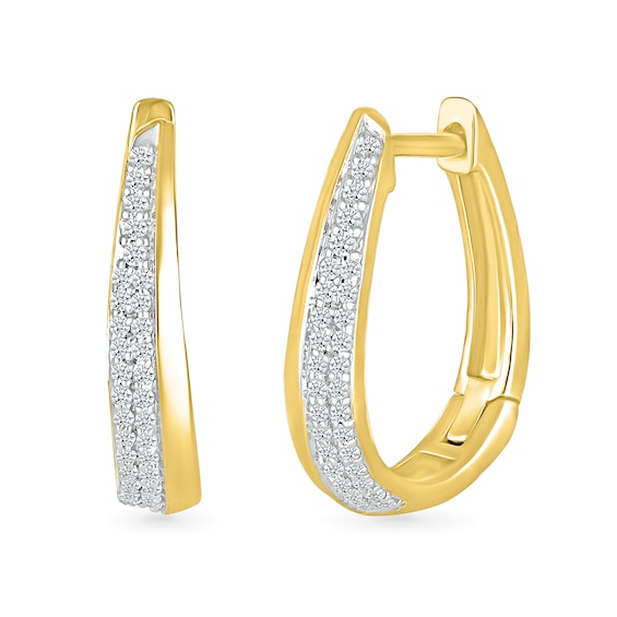 0.23 CT. T.W. Diamond Oval Hoop Earrings in 10K Gold