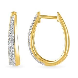 0.23 CT. T.W. Diamond Oval Hoop Earrings in 10K Gold