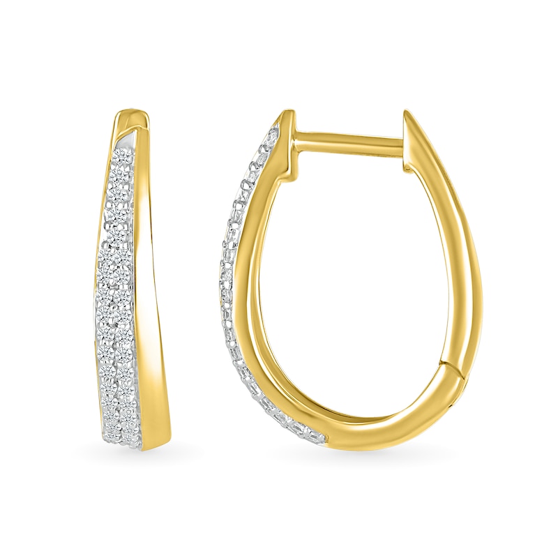 0.23 CT. T.W. Diamond Oval Hoop Earrings in 10K Gold