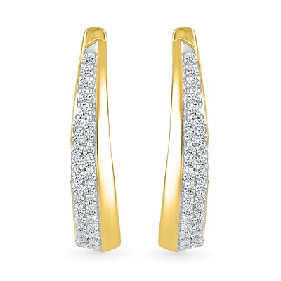 0.23 CT. T.W. Diamond Oval Hoop Earrings in 10K Gold