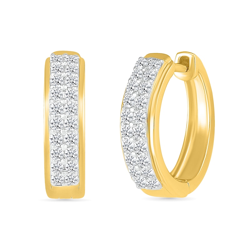 0.45 CT. T.W. Diamond Double Row Huggie Hoop Earrings in 10K Gold