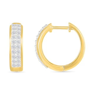 0.45 CT. T.W. Diamond Double Row Huggie Hoop Earrings in 10K Gold