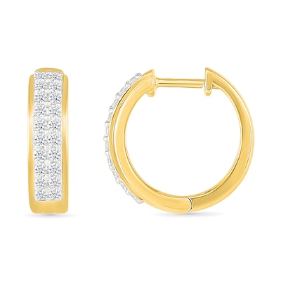 0.45 CT. T.W. Diamond Double Row Huggie Hoop Earrings in 10K Gold