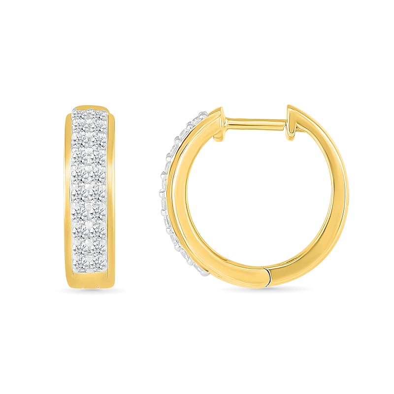 0.45 CT. T.W. Diamond Double Row Huggie Hoop Earrings in 10K Gold