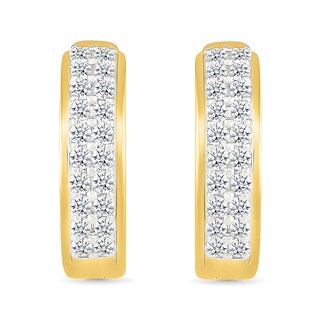 0.45 CT. T.W. Diamond Double Row Huggie Hoop Earrings in 10K Gold