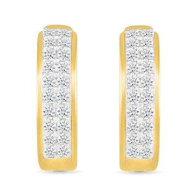 0.45 CT. T.W. Diamond Double Row Huggie Hoop Earrings in 10K Gold