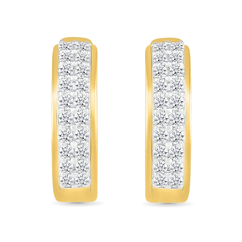 0.45 CT. T.W. Diamond Double Row Huggie Hoop Earrings in 10K Gold