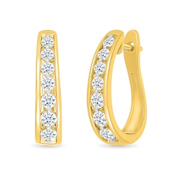 0.95 CT. T.W. Diamond Graduated Oval Hoop Earrings in 10K Gold