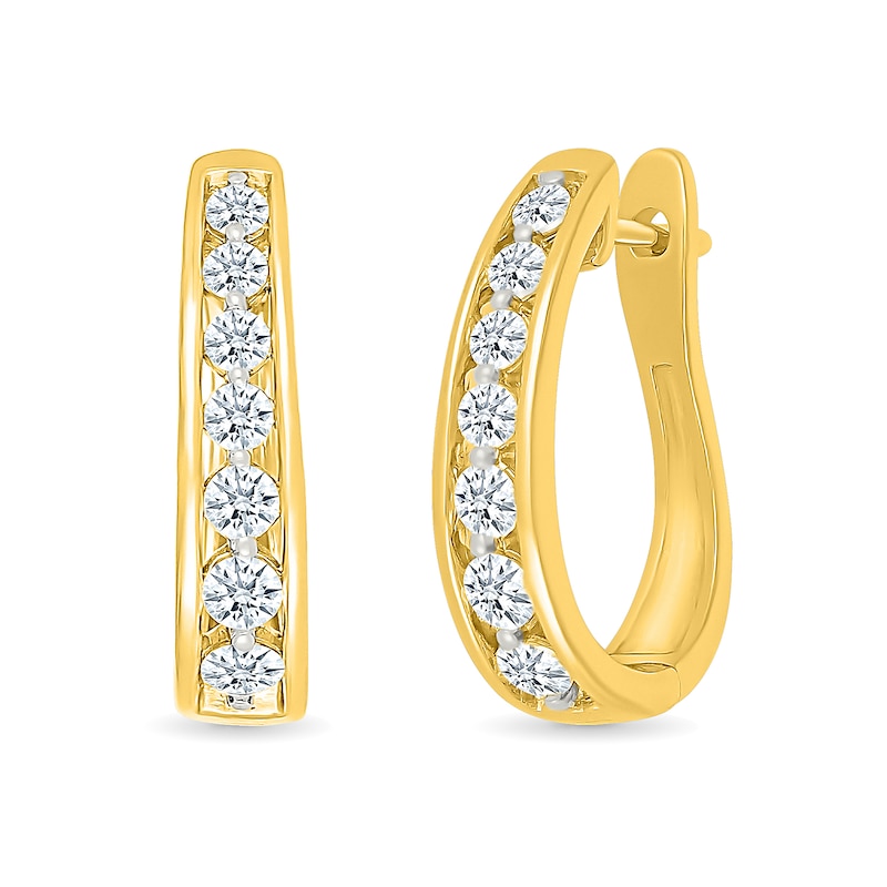 0.95 CT. T.W. Diamond Graduated Oval Hoop Earrings in 10K Gold