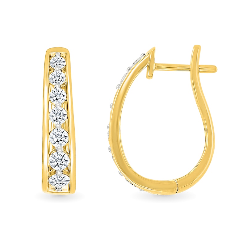 0.95 CT. T.W. Diamond Graduated Oval Hoop Earrings in 10K Gold