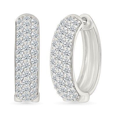 0.95 CT. T.W. Diamond Triple Row Hoop Earrings in 10K White Gold