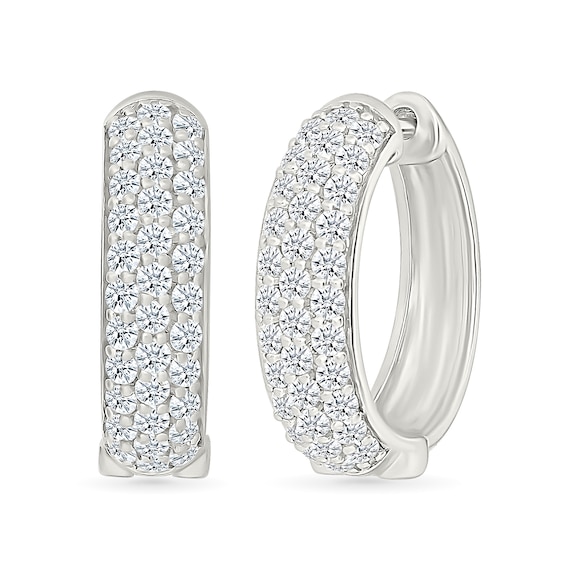 0.95 CT. T.W. Diamond Triple Row Hoop Earrings in 10K White Gold