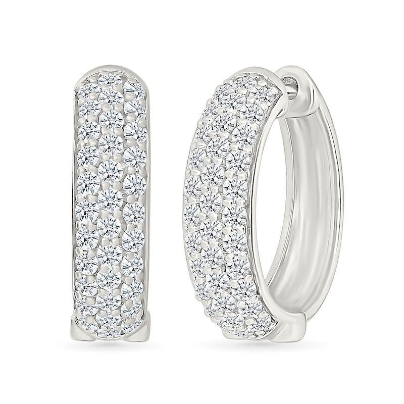 0.95 CT. T.W. Diamond Triple Row Hoop Earrings in 10K White Gold