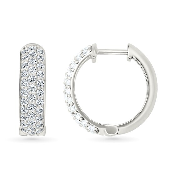 0.95 CT. T.W. Diamond Triple Row Hoop Earrings in 10K White Gold