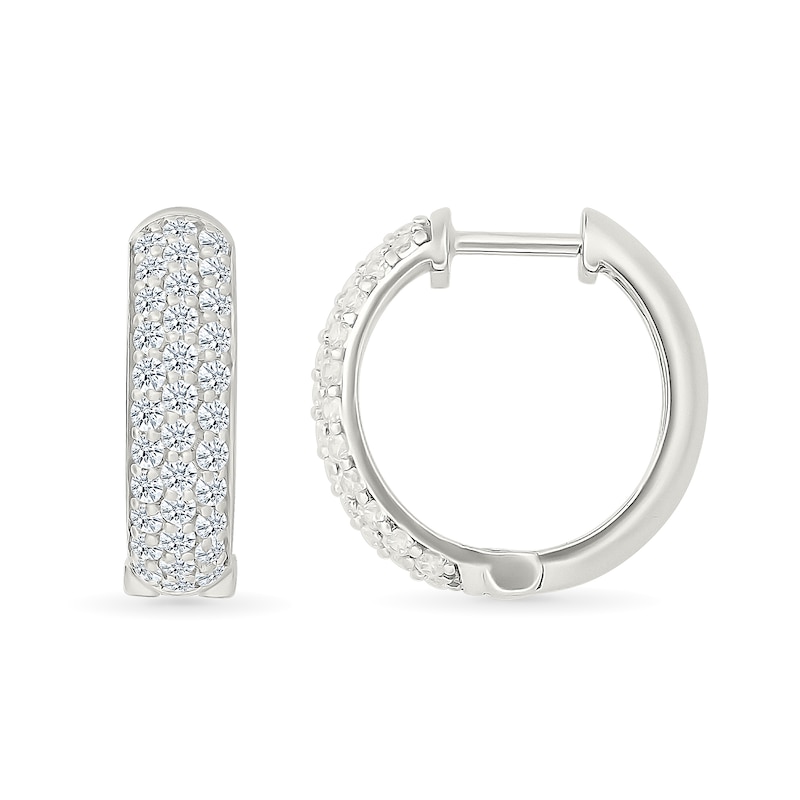 0.95 CT. T.W. Diamond Triple Row Hoop Earrings in 10K White Gold