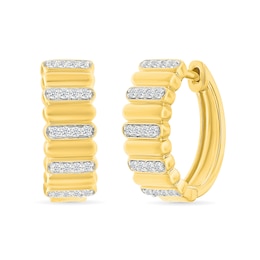 0.23 CT. T.W. Diamond Alternating Row Puff Hoop Earrings in 10K Gold