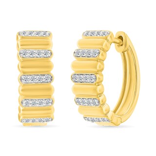 0.23 CT. T.W. Diamond Alternating Row Puff Hoop Earrings in 10K Gold