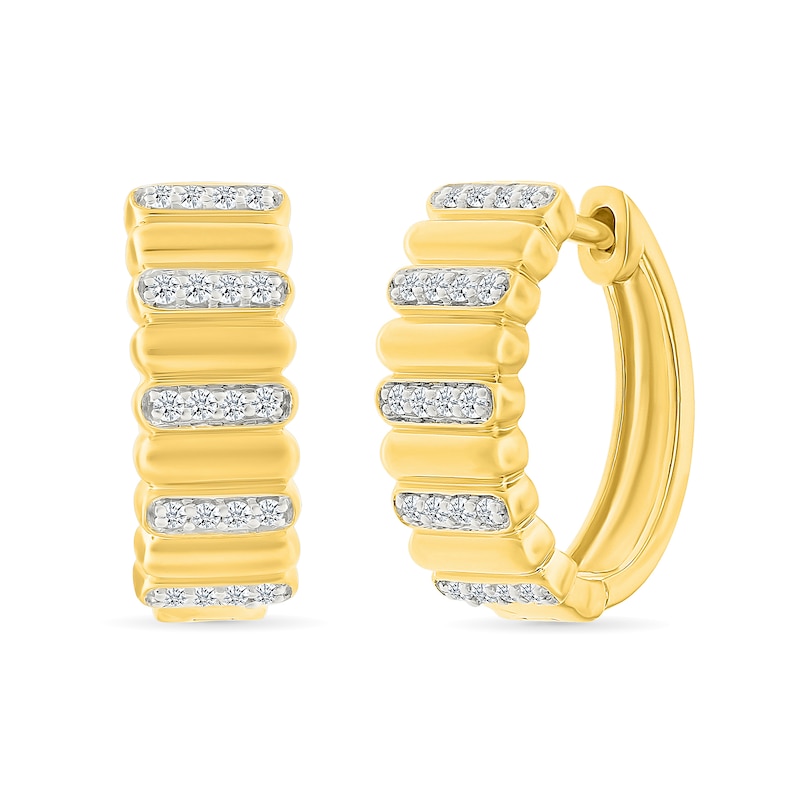 0.23 CT. T.W. Diamond Alternating Row Puff Hoop Earrings in 10K Gold