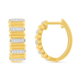 0.23 CT. T.W. Diamond Alternating Row Puff Hoop Earrings in 10K Gold