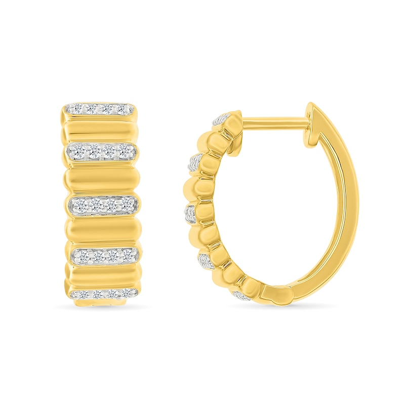 0.23 CT. T.W. Diamond Alternating Row Puff Hoop Earrings in 10K Gold