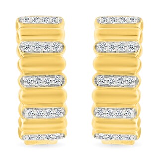 0.23 CT. T.W. Diamond Alternating Row Puff Hoop Earrings in 10K Gold