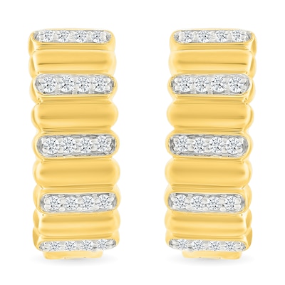 0.23 CT. T.W. Diamond Alternating Row Puff Hoop Earrings in 10K Gold