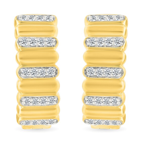 0.23 CT. T.W. Diamond Alternating Row Puff Hoop Earrings in 10K Gold