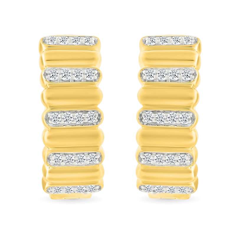 0.23 CT. T.W. Diamond Alternating Row Puff Hoop Earrings in 10K Gold