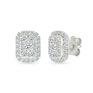 CT. T.W. Elongated Cushion-Shaped Multi-Diamond Frame Stud Earrings in 10K White Gold