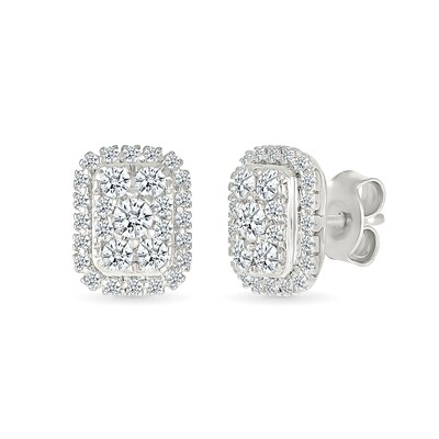 CT. T.W. Elongated Cushion-Shaped Multi-Diamond Frame Stud Earrings in 10K White Gold