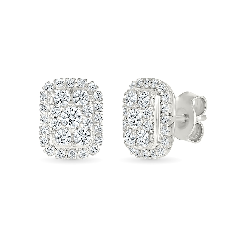 CT. T.W. Elongated Cushion-Shaped Multi-Diamond Frame Stud Earrings in 10K White Gold